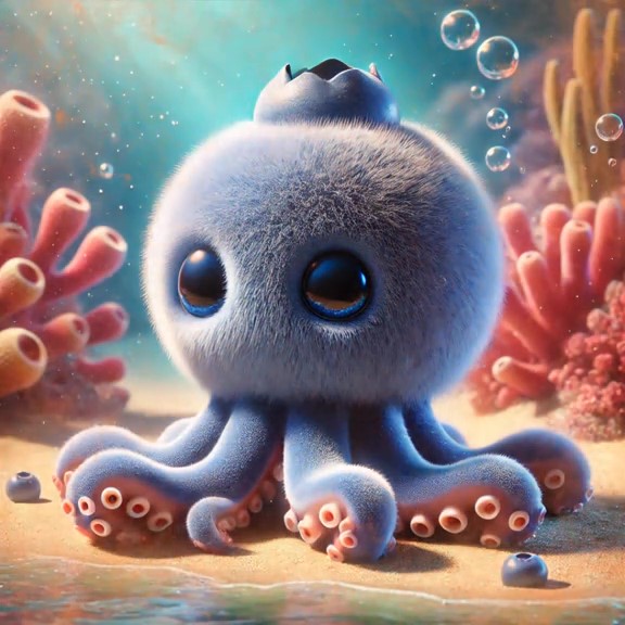 Close-up of Blueberrinni Octopussini showing blueberry-octopus hybrid features